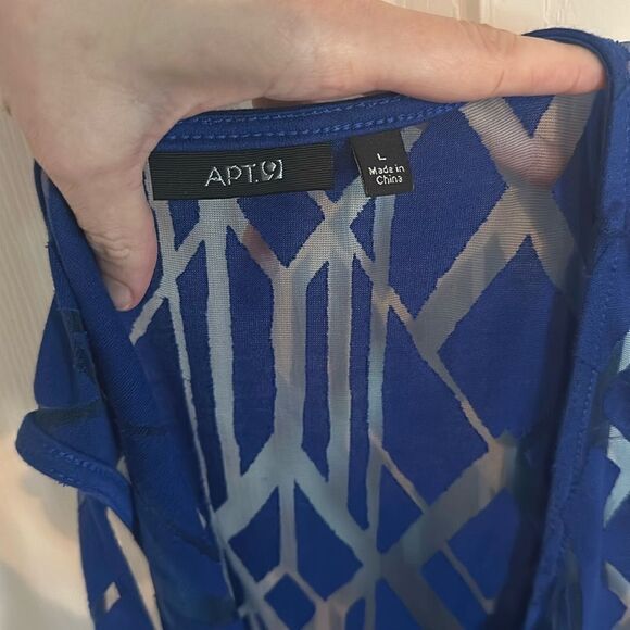 Apt 9 Asymmetrical Tank Top Sleeveless Shirt Blouse Royal Blue Sheer Large L EUC - Picture 2 of 3